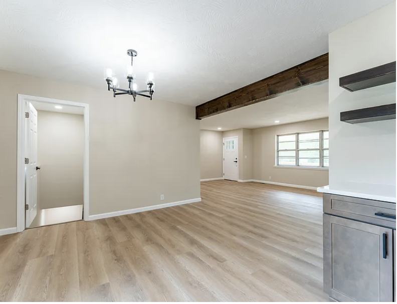 Living room and exposed beam